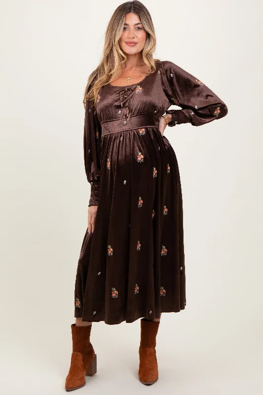Lace - Embellished Women Dress for an Elegant and Sophisticated Appearance Lace - Embellished Women Dress for an Elegant and Sophisticated Appearance Brown Velvet Embroidered Floral Maternity Midi Dress Lace - Embellished Women Dress for an Elegant and Sophisticated Appearance Lace - Embellished Women Dress for an Elegant and Sophisticated Appearance Brown Velvet Embroidered Floral Maternity Midi Dress