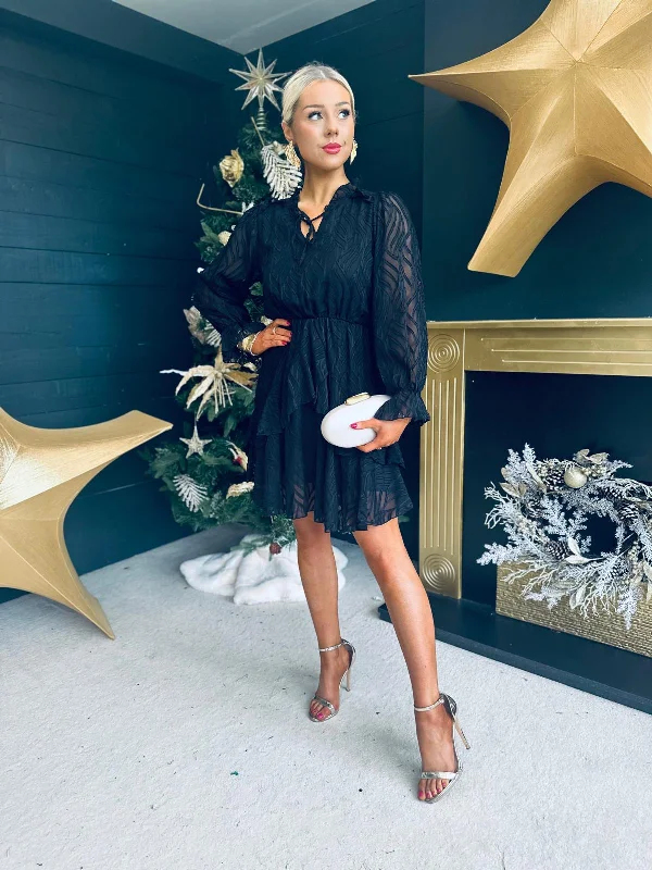 Mermaid - Style Women Dress with a Fitted Silhouette for Special Occasions Mermaid - Style Women Dress with a Fitted Silhouette for Special Occasions Emelda Frill Detail Mini Dress Black