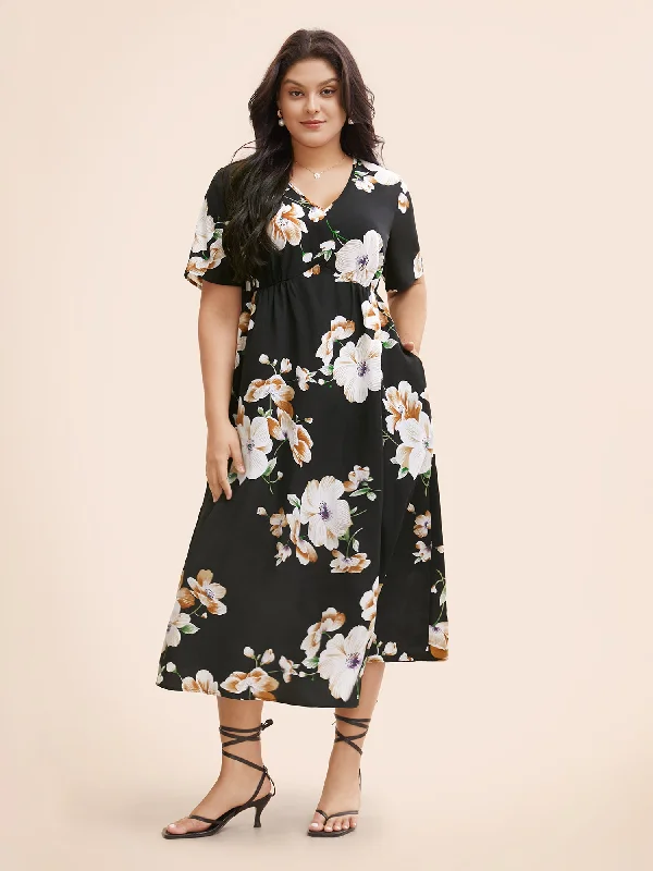 Plus Size Women Dress with a Flattering A - Line Cut for Comfort and Style Plus Size Women Dress with a Flattering A - Line Cut for Comfort and Style Floral Print V Neck Gathered Pocket Dress Plus Size Women Dress with a Flattering A - Line Cut for Comfort and Style Plus Size Women Dress with a Flattering A - Line Cut for Comfort and Style Floral Print V Neck Gathered Pocket Dress