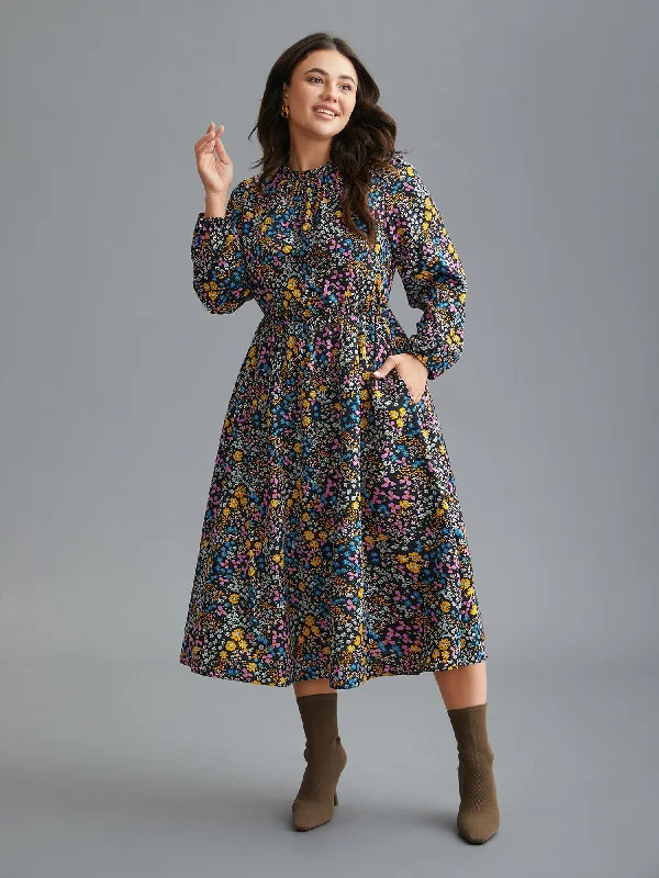 Wrap - Style Women Dress with Adjustable Fit for All Body Types Wrap - Style Women Dress with Adjustable Fit for All Body Types Floral Ruffles Mock Neck Elastic Waist Midi Dress Wrap - Style Women Dress with Adjustable Fit for All Body Types Wrap - Style Women Dress with Adjustable Fit for All Body Types Floral Ruffles Mock Neck Elastic Waist Midi Dress